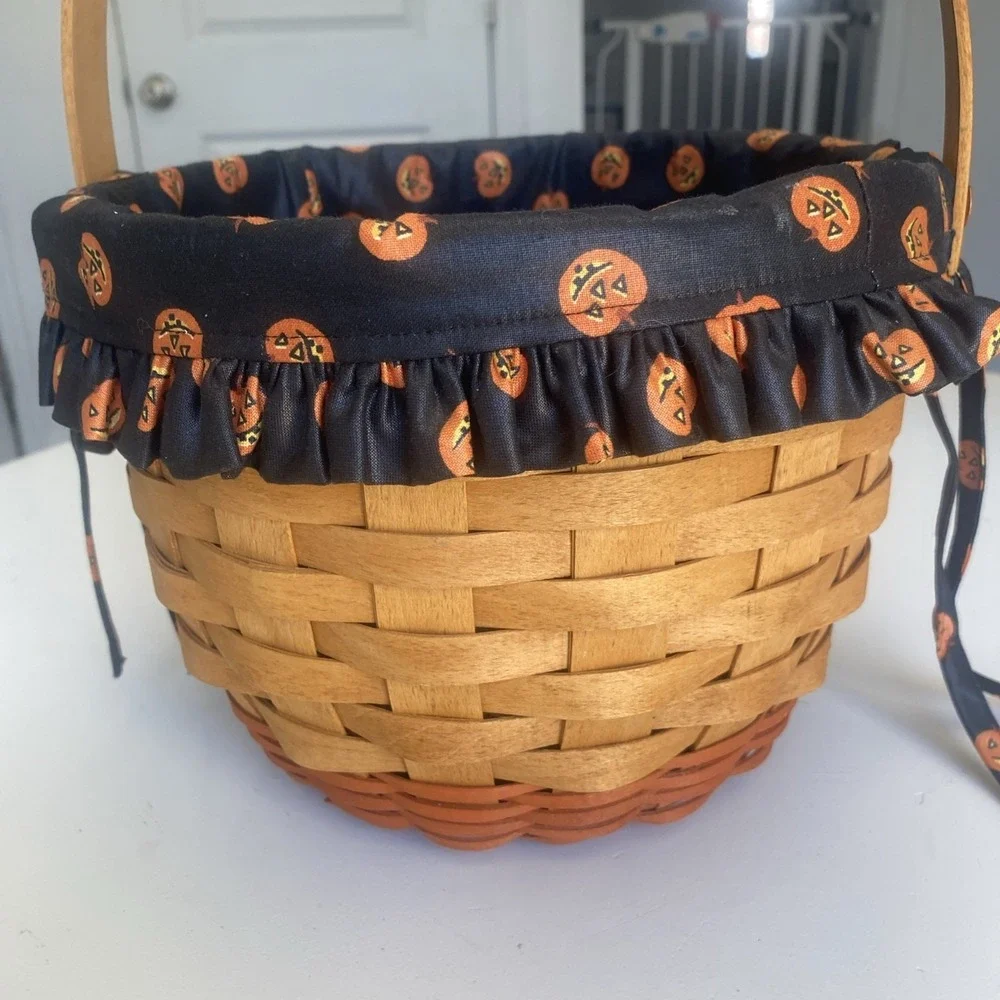 Longaberger 1995 Large Pumpkin Halloween Basket Liner & Tie 8
